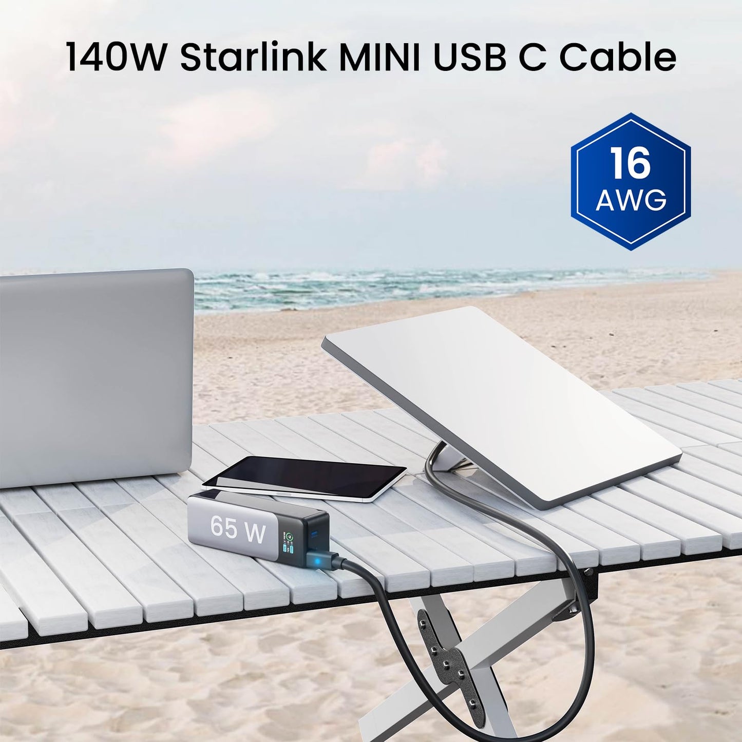 STARGEAR Starlink Mini Cable 6.5FT, 16AWG Starlink Cable with Indicator Light 140W USB C to DC, Accessories for Starlink Work with 60W+ PD Source, Compatible with 28V PPS 20V PD Protocols