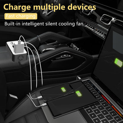 PiSFAU 200W Car Power Inverter, DC 12V to 110V AC Car Plug Adapter Outlet with 4 USB Fast Charging Port, Car Charger Cigarette Lighter Adapter for Laptop