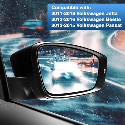 TOP-MAX VW Passenger Right Side Mirror Glass for 2011-2018 Volkswagen Jetta, 2012-2016 VW Beetle, 2012-2015 Volkswagen Passat, Convex Heated Mirror Glass Replacement with Backplate & Holder