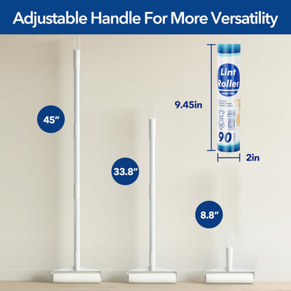 Large Lint Rollers for Carpet, 9.45'' Sticky Rollers for Floor with 360 Sheets, Extendable Long Handle Sticky Mop for Cleaning Couch, Curtains, Cars, Clothing, and Pet Hair