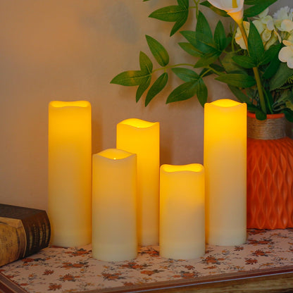 Yeelida Waterproof 8pcs Flameless LED 2.2" x4" 4" 5" 5" 6" 6" 7" 7" Candles with 2 Remotes & Daily Timer, Battery Operated Fake Exterior Ivory Plastic Long Lasting Pillar Candles for Outdoor Use