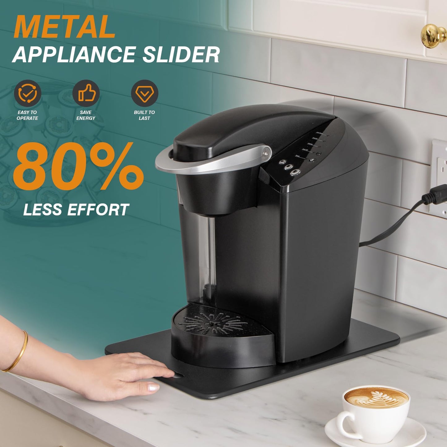 ANBOXIT Metal Appliance Slider, Sliding Tray for Coffee Maker,360° Effortless Movement,Small Appliance Rolling Tray for Counter, Coffee Pot Slider, Deep - Medium (14.5"D x 9.5"W)