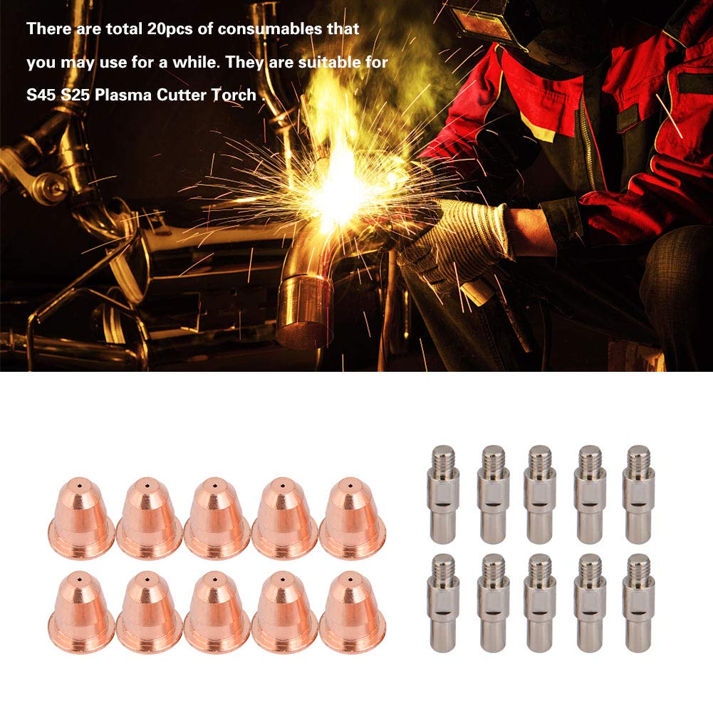 Plasma Torch Accessories Cutting Nozzle Tool 10Pcs PR0110 Electrode and 10Pcs PD0116-08 Nozzles, Welding Machine Electrode Consumables