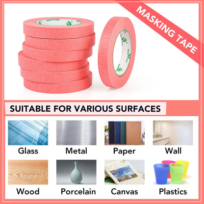 BOMEI PACK 10Rolls Pink Painters Tape, General Purpose Pink Masking Tape 0.75inch x 55yds, for Painting,Labeling,DIY Crafting,Decoration and School Projects, Total 550yds