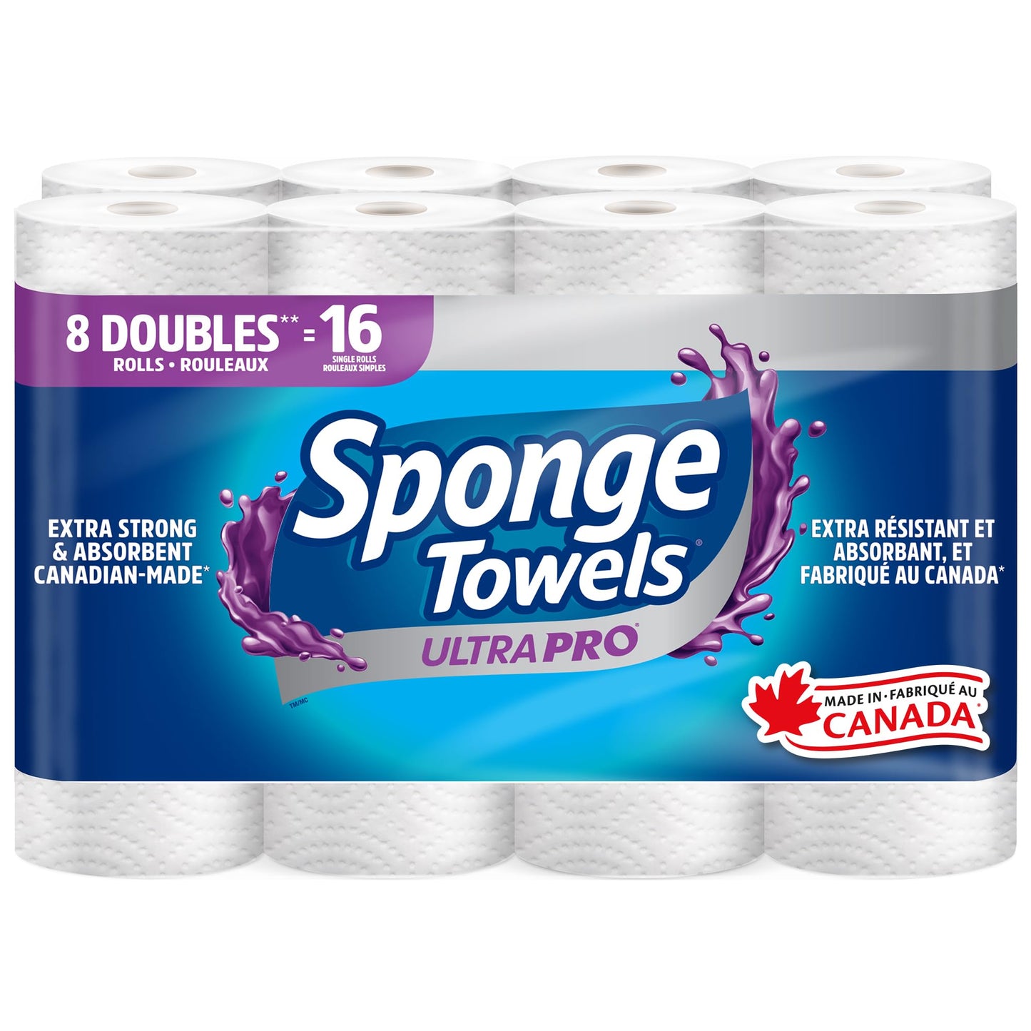 SpongeTowels UltraPRO Paper Towel, Ultra Strong & Absorbent, Choose-A-Size Sheets, 8 Double Rolls = 16 Regular Rolls