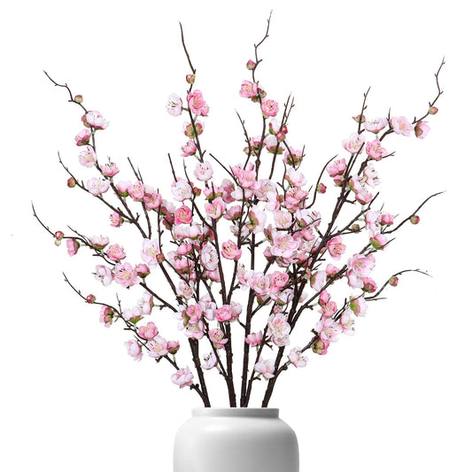 Betylifoy Artificial Plum Blossom Flowers 4PCS Faux Silk Cherry Blossom 38" Long Stems Fake Plum Blossom Branches Artificial Silk Flower for Flowers Arrangement Wedding Home Table Spring Decor (Pink)
