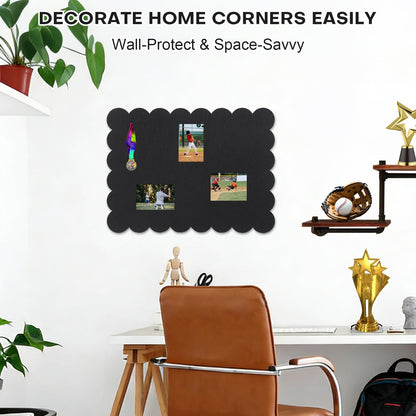 Scalloped Felt Bulletin Board, 24 x 18 Inches Pin Cork Board with 20 Pushpins - Decorative Cork Alternative for Wall, Foldable Picture Self Adhesive Vision Prayer Board - Black