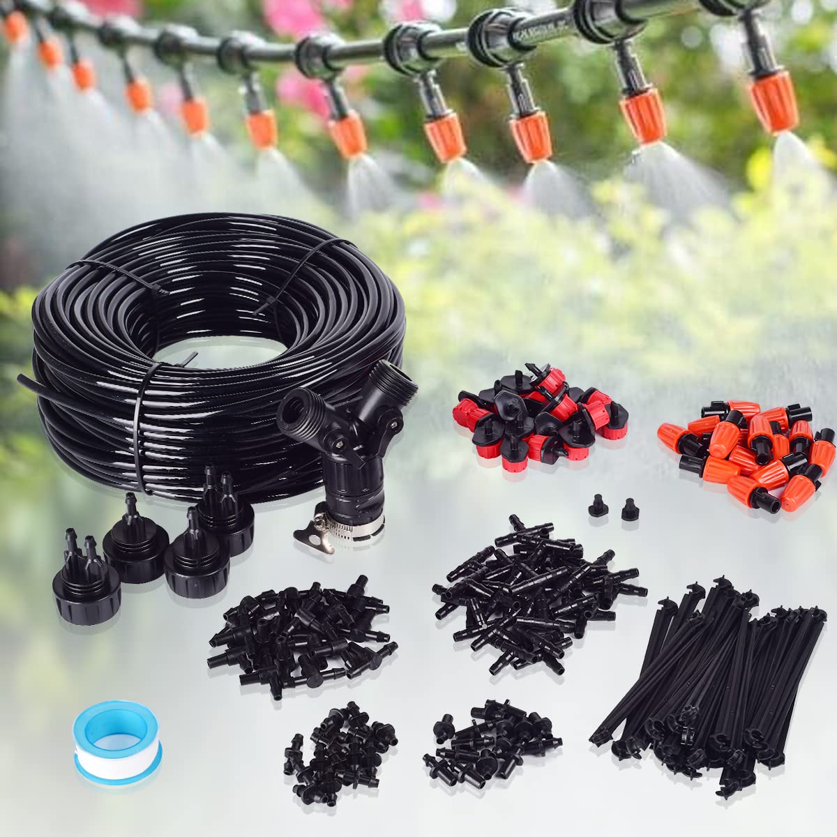 132ft/40M Drip Irrigation Kit, Automatic Micro Irrigation System, 1/4” Blank Distribution Tubing Hose, 164PCS DIY Automatic Drip Irrigation&Watering for Garden Landscape Greenhouse Patio