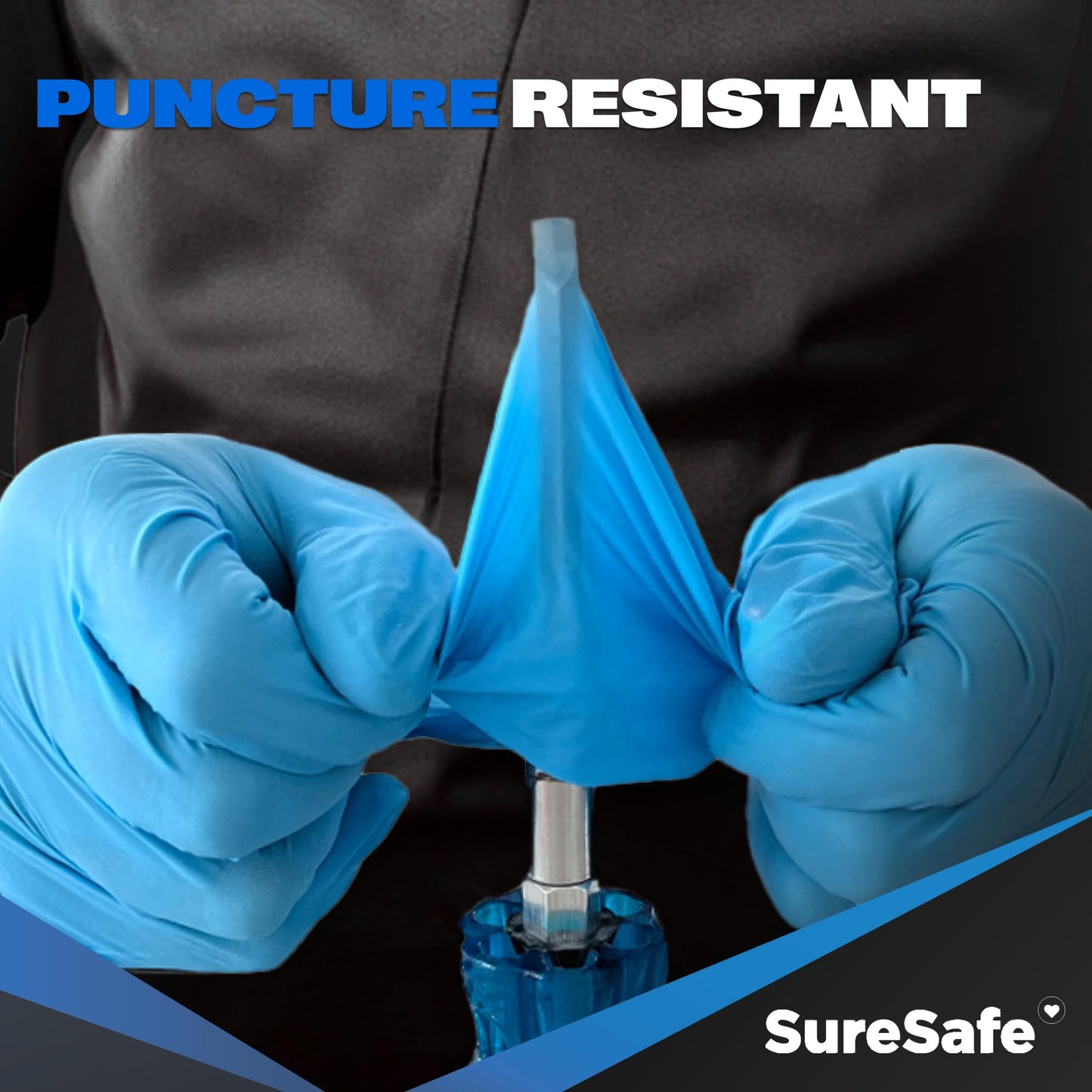 [200 Pack] SURESAFE 5 Mil Medium Nitrile Blue Gloves, Mechanic Gloves Disposable, Powder & Latex Free, Textured Fingertips, For Food Prep, Dishwashing, Tattoo, Work, Cleaning, Butcher