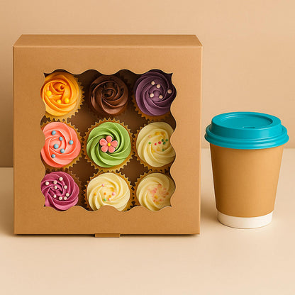 30 Pack Cake Boxes 6X6X3 Inch Small Pastry Box with Clear Window Kraft Cardboard Bakery Box with Stickers Perfect for Cake Treats Donuts,Chocolates,Candies Desserts