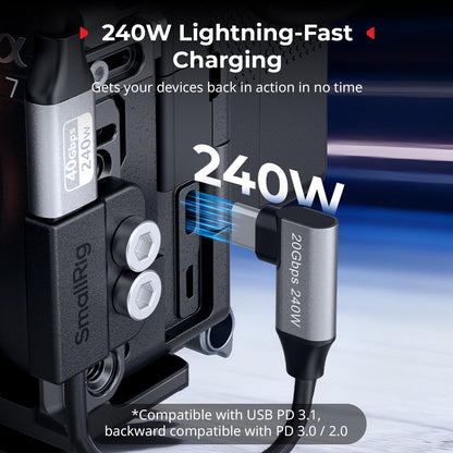 SmallRig USB-C Cable Male to Female [20Gbps, 240W], with 1/4''-20 Screws for Camera Cage, L-Shape Mount Plate, USB 3.2 Gen 2x2 Fast Data Transfer & Power Delivery Cable - 5595