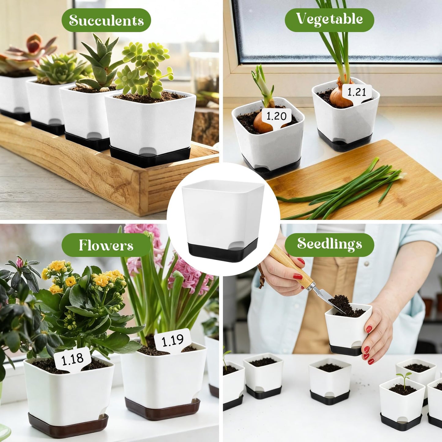 10 PCS 4 inch Small Plant Pots Nursery Pots with 10 Labes Plastic Seedling Pot for Indoor Outdoor Flowers Plants Decorative Succulent Flower Pots with Drainage Holes and Saucers for Office Home Garden