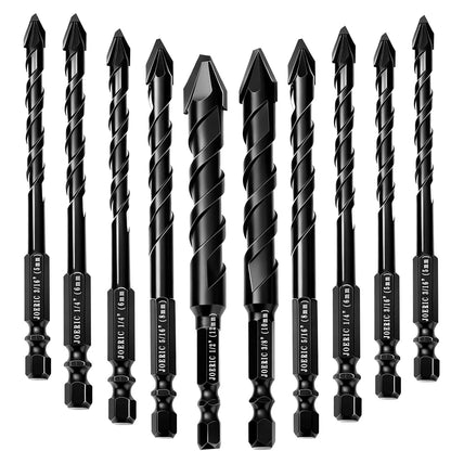 Larouoba 10pc Black Special Crooked Head Eccentric Drill Bit Set, Porcelain Tile Drill Bit Concrete Drill Bit for Glass,Brick,Plastic,Cement,Wood,Ceramic,Metal,Marble (3/16” to 1/2”).