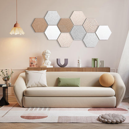 Weldomcor Hexagon Cork Board Tiles 10 Pack Cute Felt Bulletin Boards with 30 Push Pins, 12''x10'' Small Adhesive Pin Display Board Decorative Photo Memo Notes Pinboard for Office Wall Dorm Home Decor