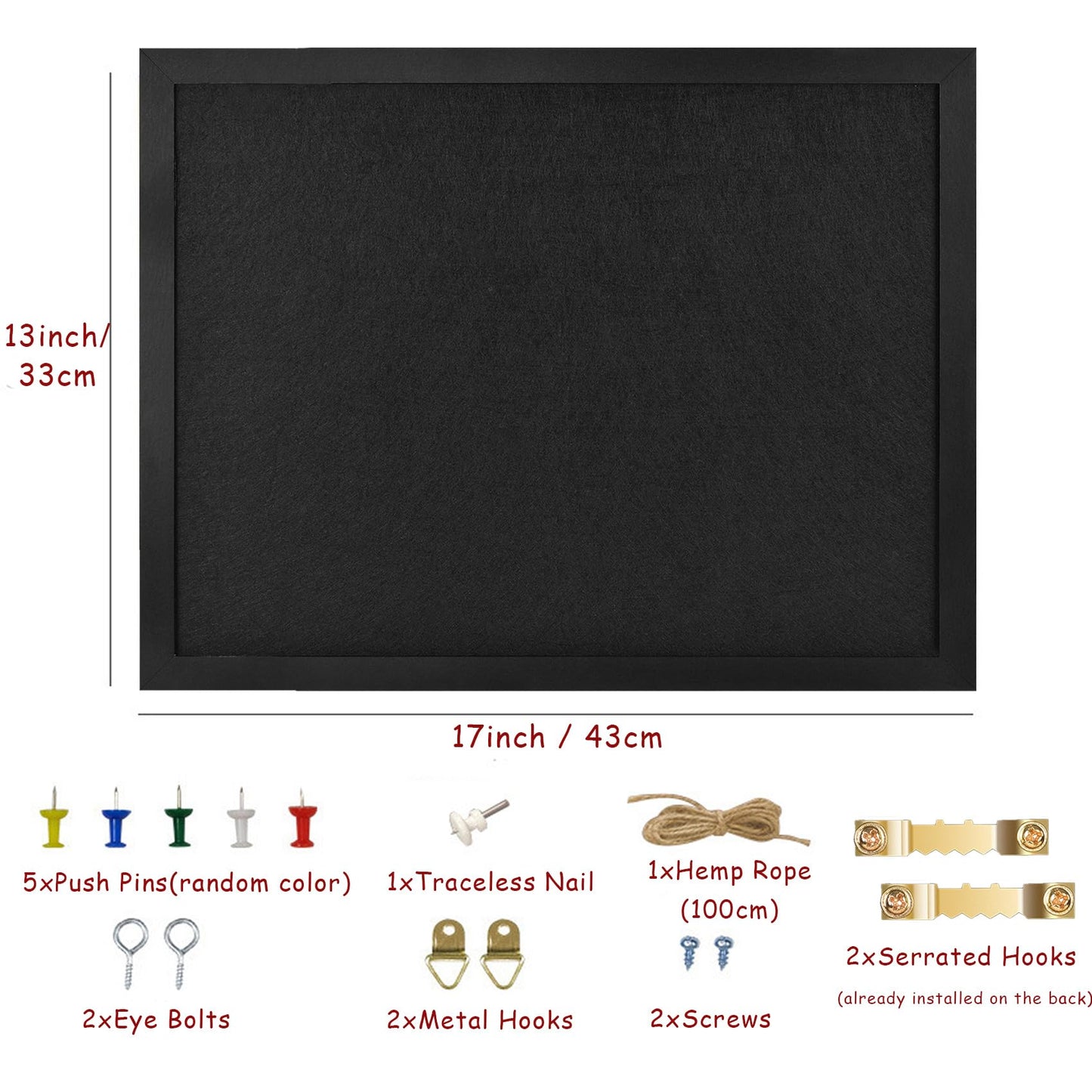 Black Bulletin Board Cork Boards with Felt, 17"x13" Small Display Pin Board Vision Board for Walls, Jewelry, Notes, Collection, Photos, Office, Wood Framed(Black) & Felt(Black), 1pc