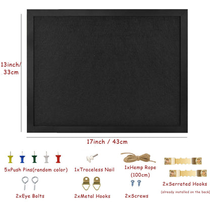Black Bulletin Board Cork Boards with Felt, 17"x13" Small Display Pin Board Vision Board for Walls, Jewelry, Notes, Collection, Photos, Office, Wood Framed(Black) & Felt(Black), 1pc
