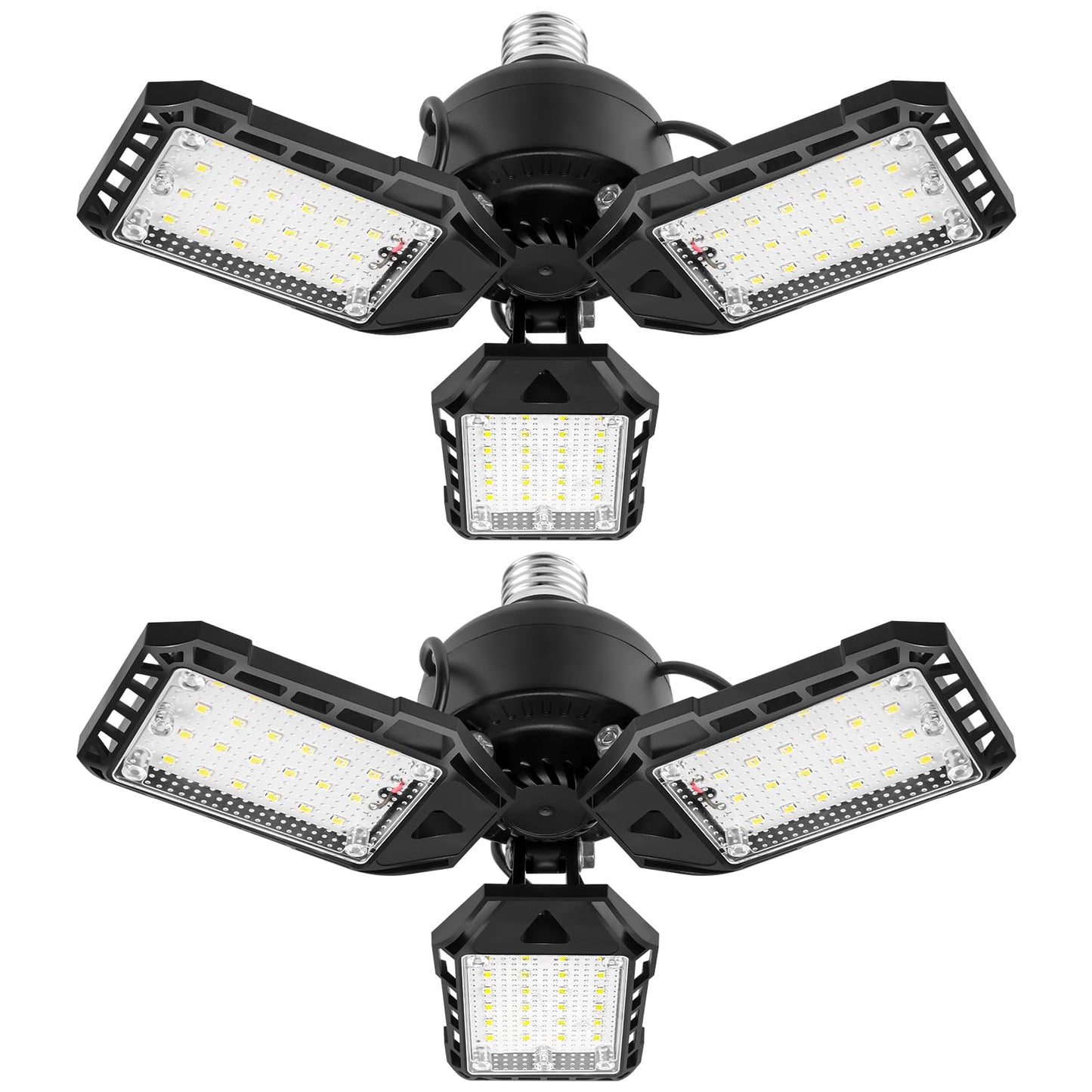 Aoretic LED Garage Lights Bulb-2 Pack Led Shop Light with 3 Deformable Panels, Basement Barn Light Garage Ceiling Lights, E26/E27 for Garage, Warehouse, Shop, Basement