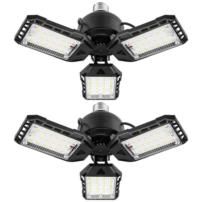 Aoretic LED Garage Lights Bulb-2 Pack Led Shop Light with 3 Deformable Panels, Basement Barn Light Garage Ceiling Lights, E26/E27 for Garage, Warehouse, Shop, Basement