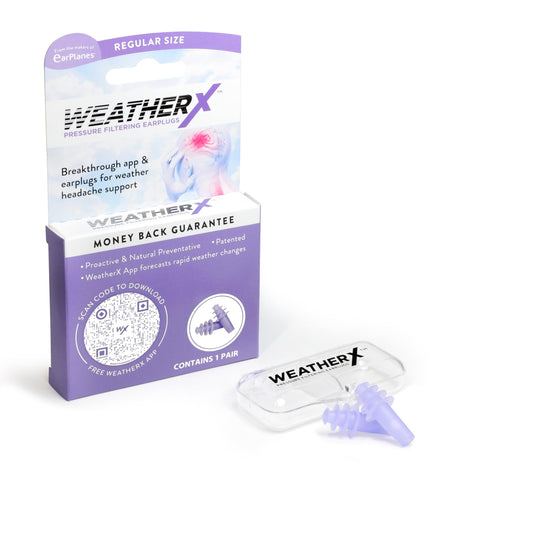 WeatherX Headache Prevention: Pressure Filtering Earplug for Shifts in Barometric Weather Pressure Download Free Alert app (Regular 1 PK)