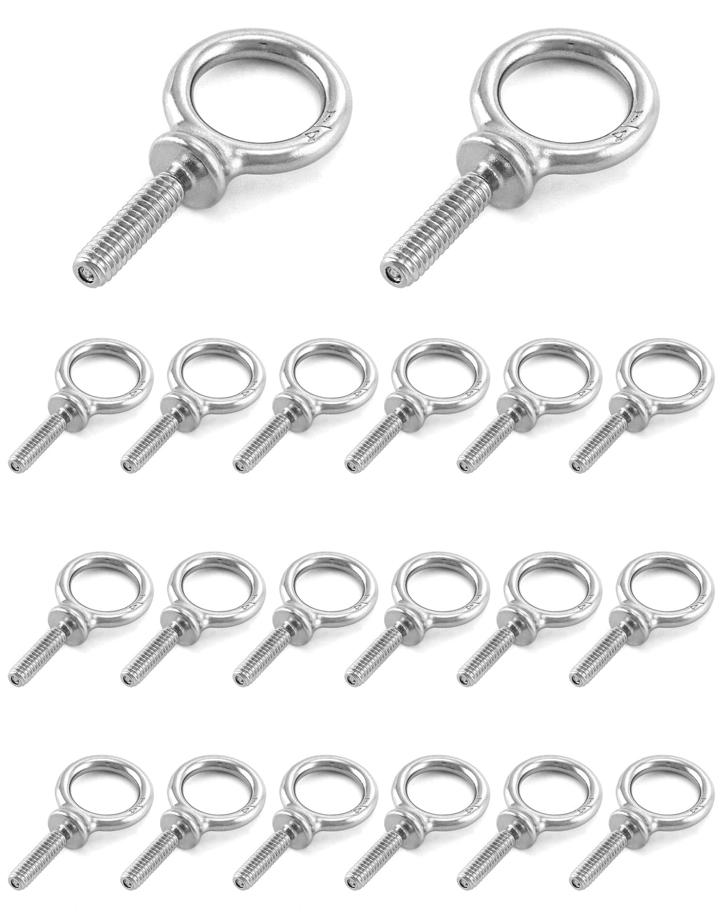 QWORK Eye Bolt, 20 Pack 1/4" - 20 x 1" Marine Grade Stainless Steel Lifting Ring Threaded Eyebolts