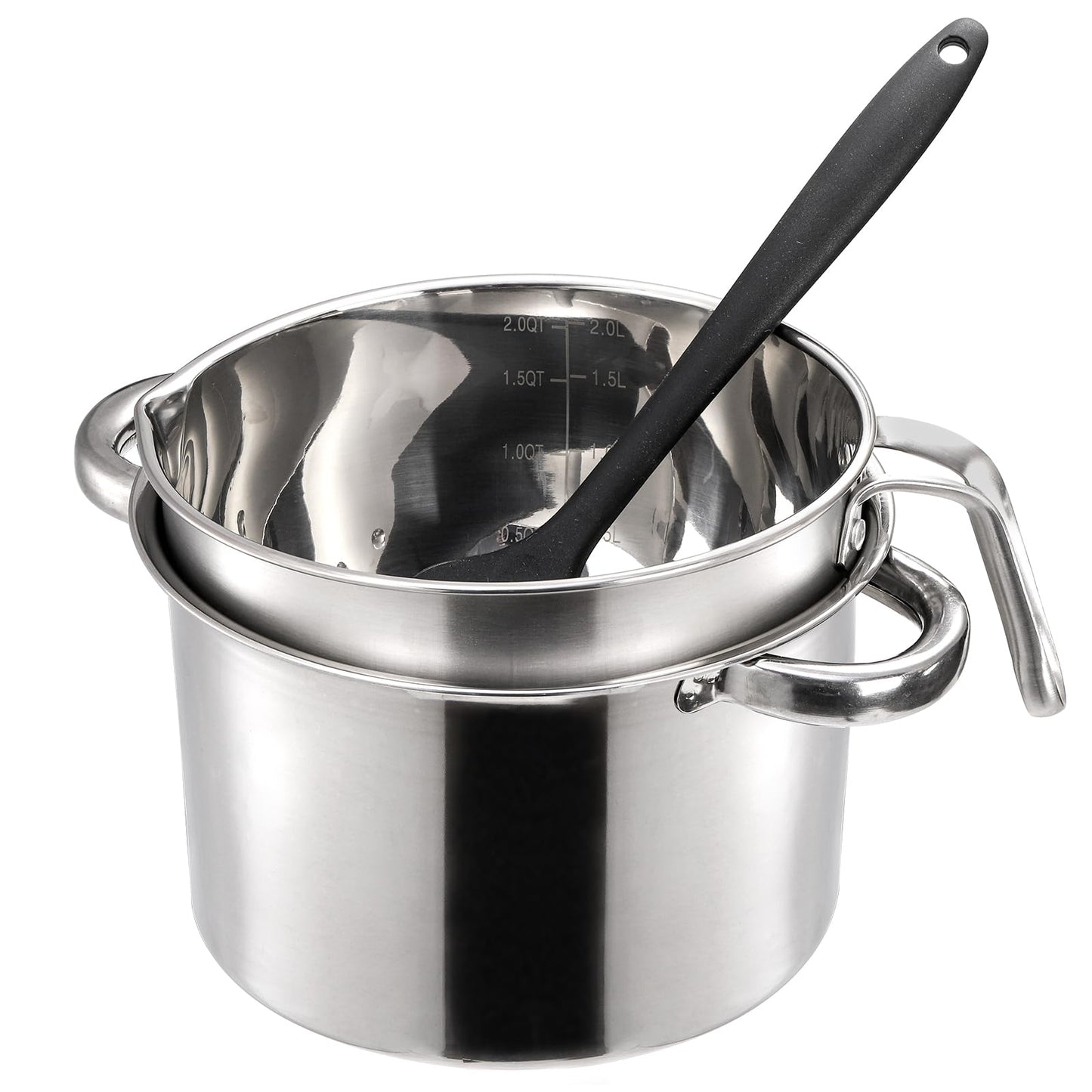 ZENFUN Double Boiler Pot Set with Silicone Spatula, 2000ml/1.8QT Chocolate Melting Pot with 2800ml/2.54QT Stainless Steel Pot, Candy Melting Pot, Chocolate Melter for Butter, Caramel, Cheese, Wax