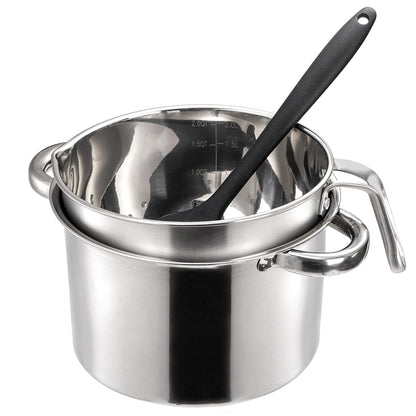 ZENFUN Double Boiler Pot Set with Silicone Spatula, 2000ml/1.8QT Chocolate Melting Pot with 2800ml/2.54QT Stainless Steel Pot, Candy Melting Pot, Chocolate Melter for Butter, Caramel, Cheese, Wax