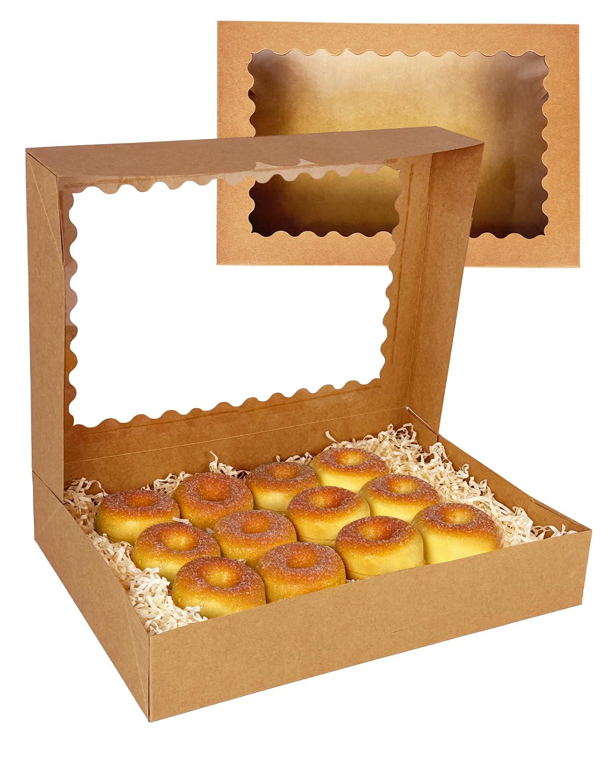 qiqee Brown 14x10x2.5 Inch Cookie Box with Window 12Pcs Bakery Pastry Macaron Bakery Box For Packaging (Auto-pop Up)