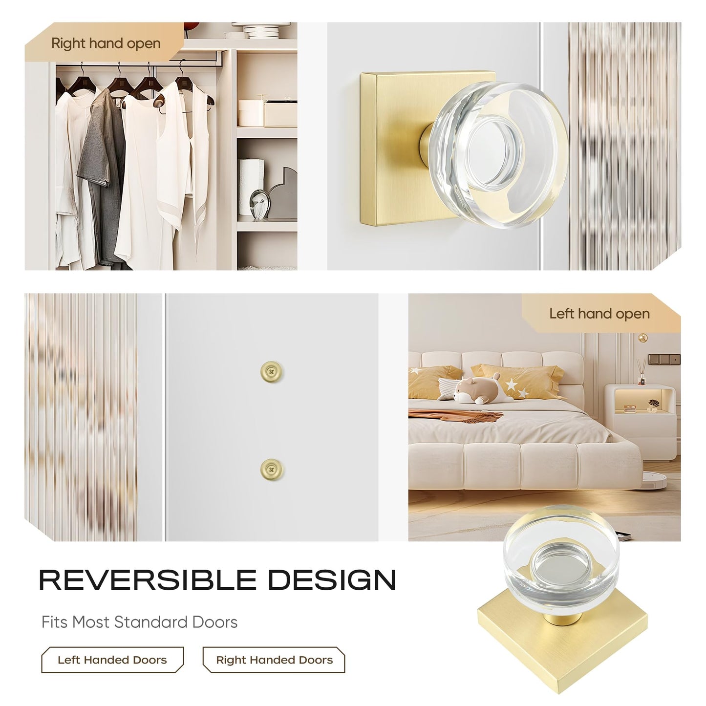 Leydebong 1 Pack Half Dummy Knobs, Gold Crystal Glass Dummy Door Knobs, Non-Turning Single Side Dummy Door Knob for Interior Doors