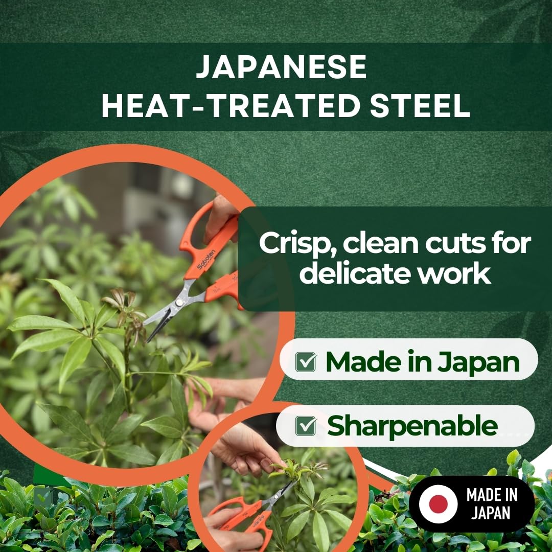 Saboten 6.3" Automatic Japanese Harvesting Shears - Fine-Tipped Curved Blade, Magnetic Springless Action, Stainless Steel with Fluorine Coating, Ergonomic Grip - forest Originals, Made in Japan