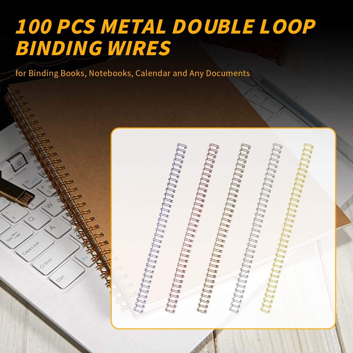 Aynaxcol 100 Pack Metal Twin Loop Binding Wire Coils, 32-Loop, 3/8" Mixing Color Double Loop Wire Binding Rings Wire, 3:1 Pitch, Multi Color Binding Spirals 10mm
