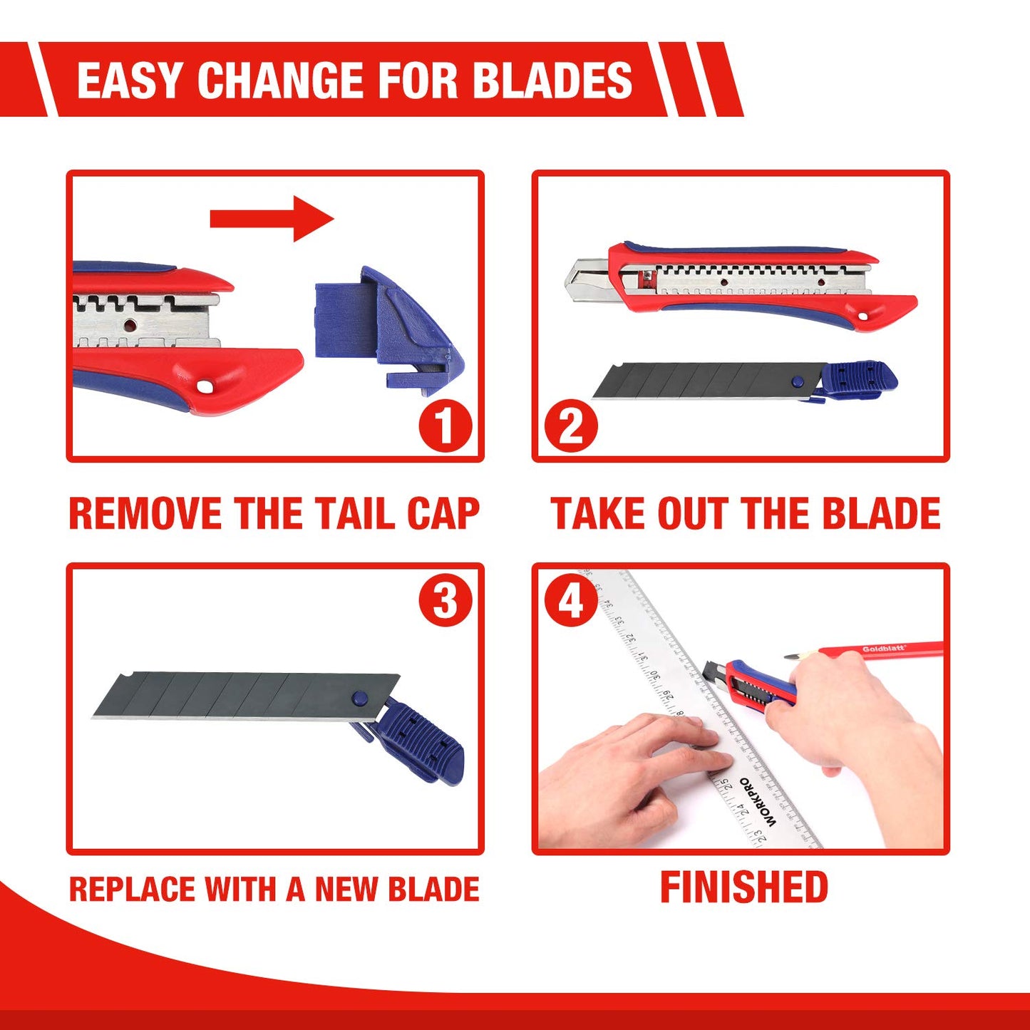 WORKPRO 5-Pack Snap-Off Utility Knife with 20-Pack 18 mm Razor Sharp Blades, Retractable Box Cutter for Cutting Cardboard, Boxes,Carpet, Rope