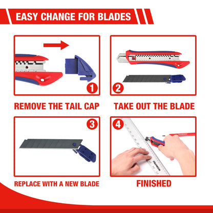 WORKPRO 5-Pack Snap-Off Utility Knife with 20-Pack 18 mm Razor Sharp Blades, Retractable Box Cutter for Cutting Cardboard, Boxes,Carpet, Rope