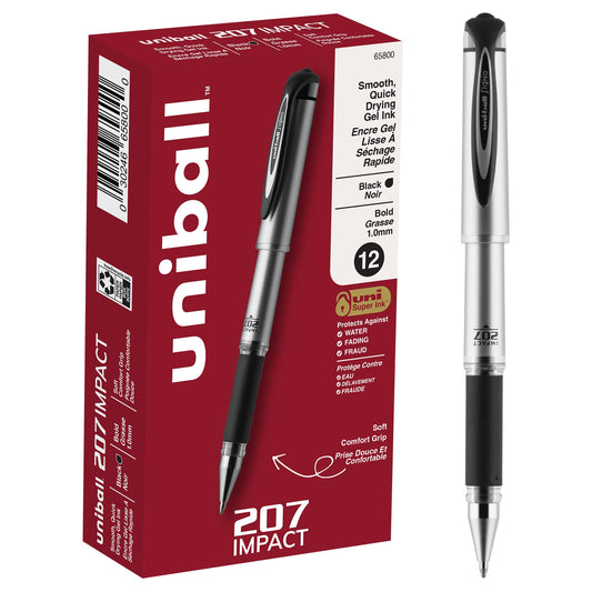 uni-ball Gel Impact Rollerball Gel, Stick Roller Ball Pen Bold-1.0mm, Black Ink (65800)