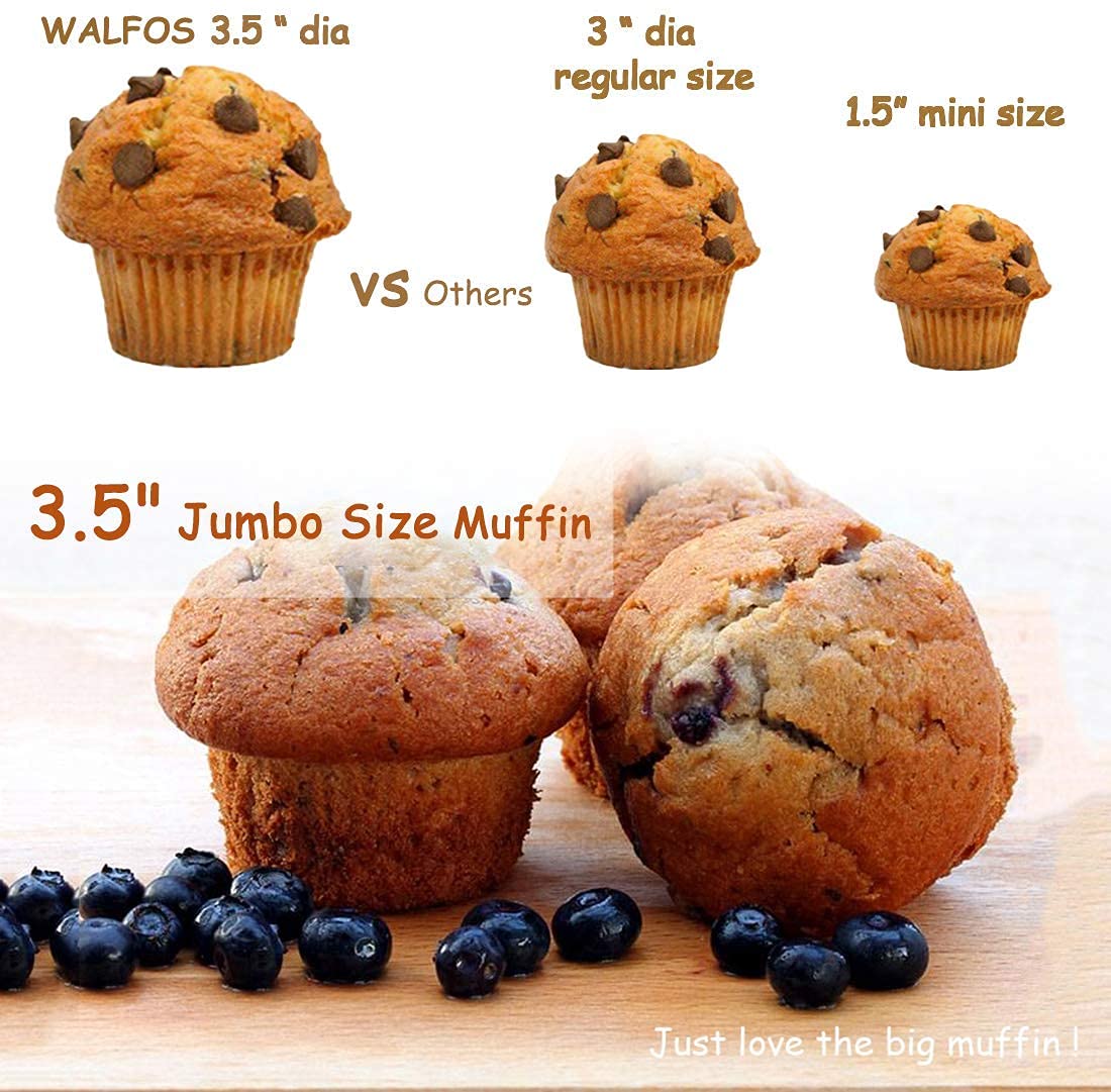 Walfos Silicone Jumbo Muffin Pan Set- 6 Cup Large Silicone Cupcake Pan, BPA Free Silicone Perfect for Egg Muffins, Big Cupcakes - Non-Stick and Dishwasher Safe, Set of 2