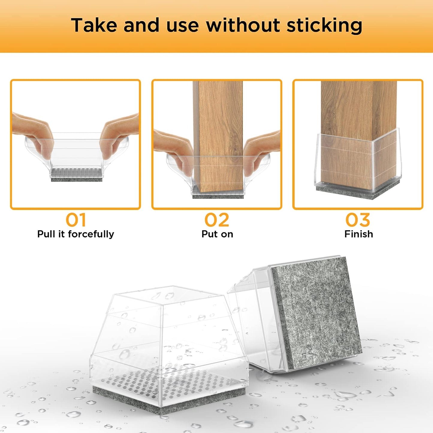 Clear Square Chair Leg Protectors Hardwood Floors, 16Pcs Silicone Furniture Legs Caps to Prevent Floor from Scratches and Reduce Noise, Easy to Move(1.5 Inch Transparent).