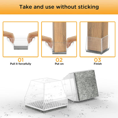 Clear Square Chair Leg Protectors Hardwood Floors, 16Pcs Silicone Furniture Legs Caps to Prevent Floor from Scratches and Reduce Noise, Easy to Move(1.5 Inch Transparent).
