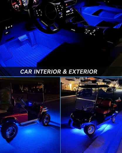 12V Led Light Strip 24" Connectable Blue Led Light Strips for Cars Golf Cart Boat Marine Motorcycle Waterproof Led Strip Lights, 4Pack
