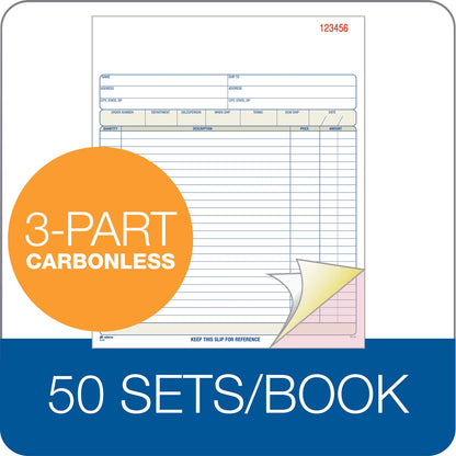 Adams Order Book, 8.38 x 10.69 Inch, 3-Part, Carbonless, 50 Sets, White, Canary, Pink (TC8100)