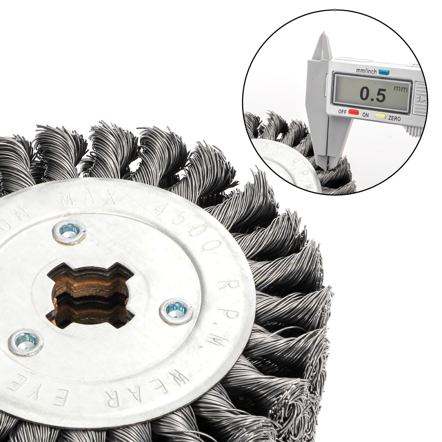 Yopay Twisted Steel Wire Wheel, 4.7"x 4"Knotted Wire Brush Drum Wood and Metal Surface Polishing Conditioning Tool, Texturing Rust Wood Grain Restoration-3/4(Wire 0.5mm)