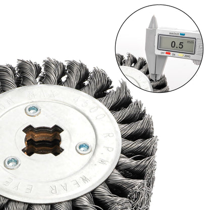 Yopay Twisted Steel Wire Wheel, 4.7"x 4"Knotted Wire Brush Drum Wood and Metal Surface Polishing Conditioning Tool, Texturing Rust Wood Grain Restoration-3/4(Wire 0.5mm)