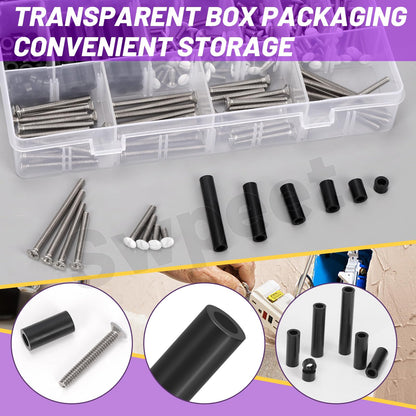 Swpeet 385Pcs 6-32 Thread Extra Long Outlet Screws, Slotted Wall Plate Screws and Electrical Outlet Spacers Extender Kit, Electrical Outlet Screws, Switch Plate Screws, Nylon Round Space
