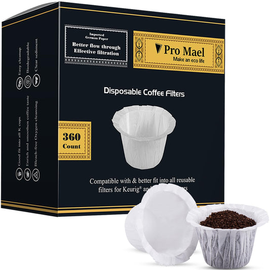 Pro Mael Disposable Coffee Filters 360 Count Coffee Filter Paper for Keurig Brewers Single Serve 1.0 and 2.0 Use with All Brands K Cup Filter (White)