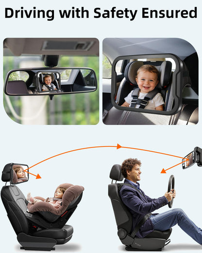 Zacro Baby Car Mirror 2Pcs - Shatterproof Acrylic Car Mirror Baby Rear Facing, 360° Adjustable Baby Mirror for Back Seat-Easily to Observe Babys' Every Move, Anti-Slip and Safety