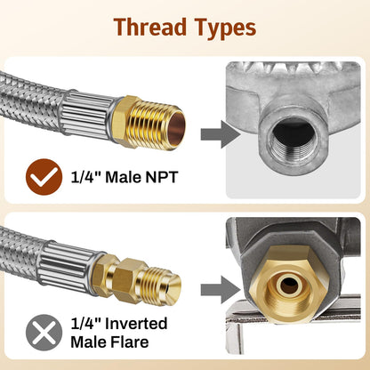 Rushare 15 Inch RV Propane Hose with Gauge, Stainless Steel Braided Camper Propane Hose with 1/4" Male NPT, for Standard 2-Stage Regulator, 2-Pack