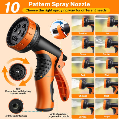50FT Expandable Garden Hose with 10 Function Spray Nozzle,Flexible Lightweight Water Hose with 3/4”Solid Brass Fittings, Durable 4-Layers Latex,Expanding Retractable Gardening Pipe for Outdoor