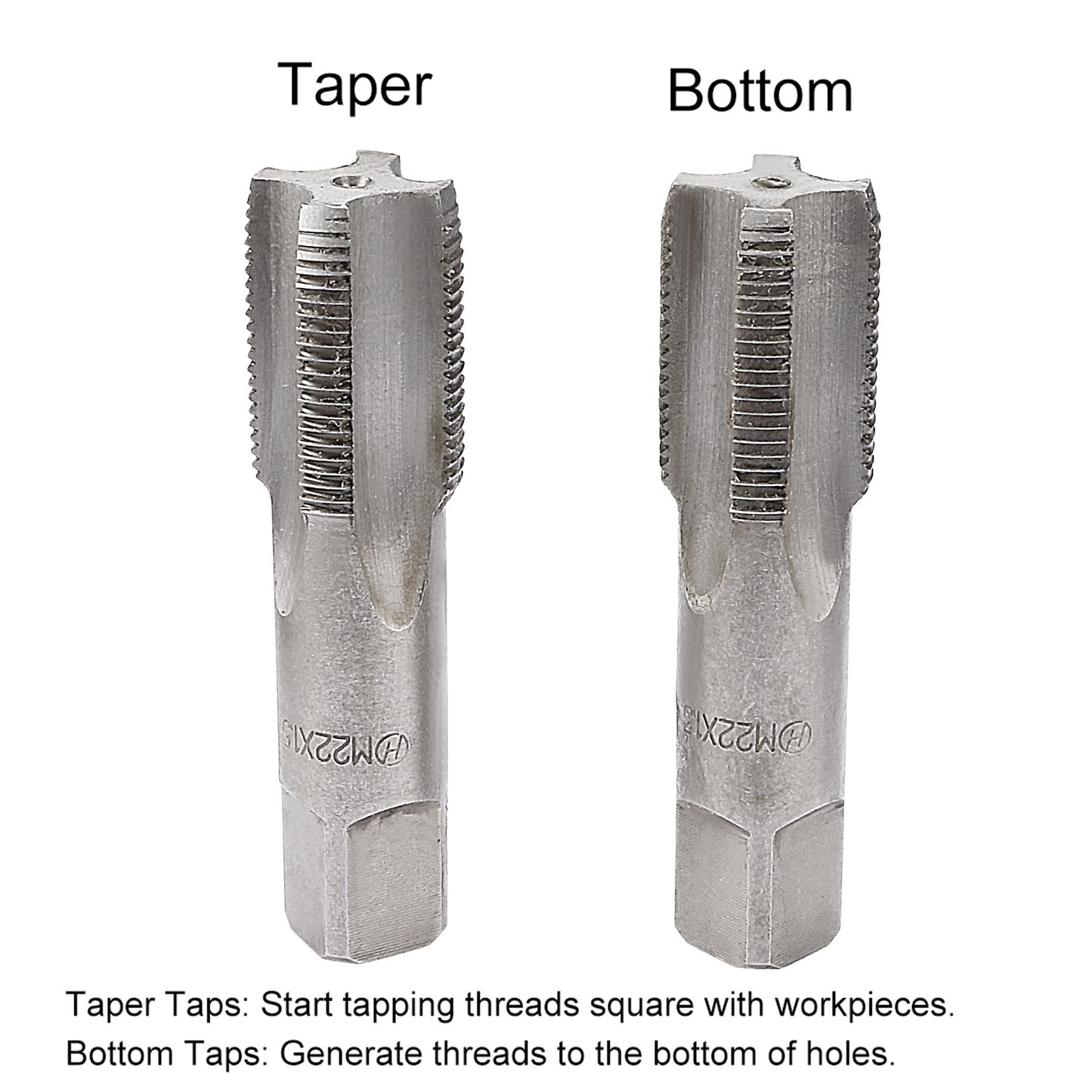 uxcell Metric Hand Tap M22 Thread 1.5 Pitch 4 Straight Flutes H2 Alloy Tool Steel Bottom & Taper Screw Tap Set Tapping Tools for Repairing 1 Pair