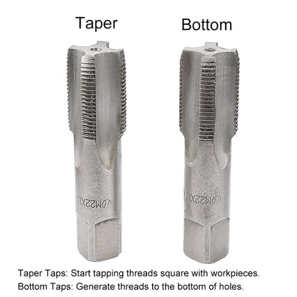 uxcell Metric Hand Tap M22 Thread 1.5 Pitch 4 Straight Flutes H2 Alloy Tool Steel Bottom & Taper Screw Tap Set Tapping Tools for Repairing 1 Pair