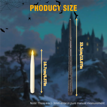 Anxingo 12 Pcs Flameless Floating Candles with Wand, LED Flickering Battery Operated Candles Wizard Hanging Decorative Lighting with Remote Timer for Parties Halloween Christmas