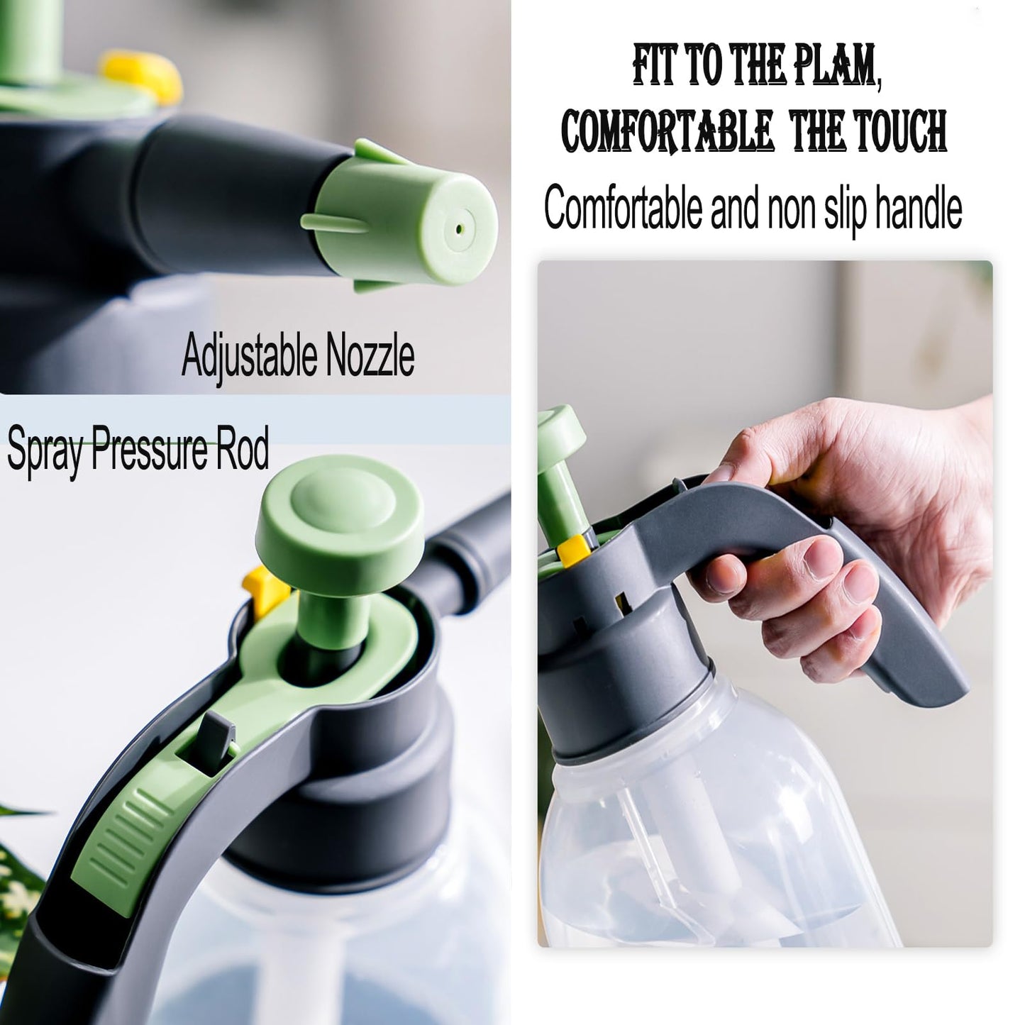2L Plant Spray Bottle Pump Sprayer Plant Watering Can Hand-Held Misting Spray Bottle with Adjustable Nozzle (Green+Grey)