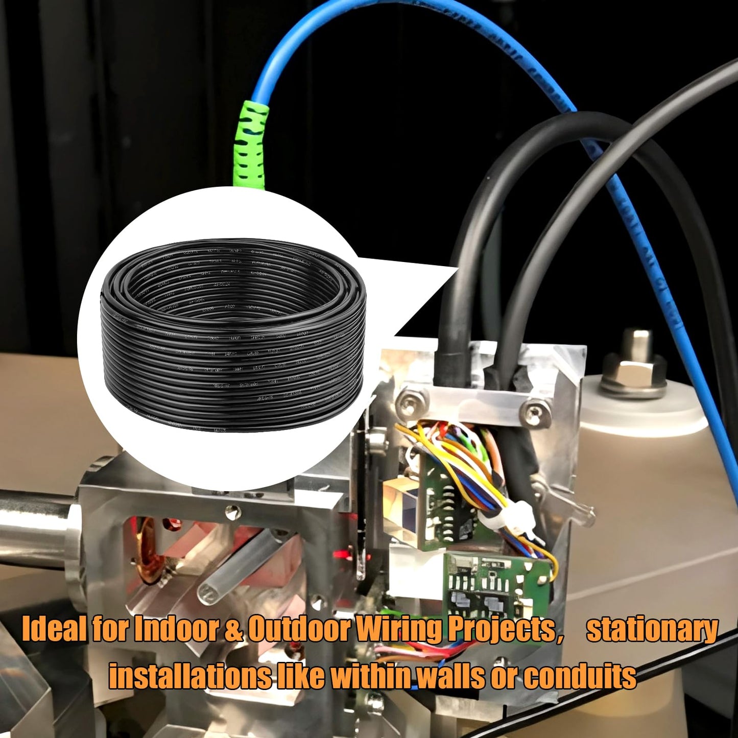 XRDS-RF THHN Wire 25FT, 12AWG Stranded Copper THHN Electrical Wire, Black Nylon-Coated Thermoplastic Insulated Cable for Indoor Conduit Wiring, 600V Rated